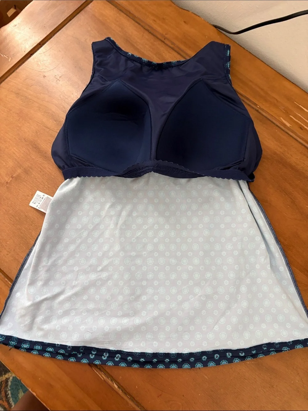 Lands' End NWT Navy Tankini with Teal Dot Medallion Print Size 18
